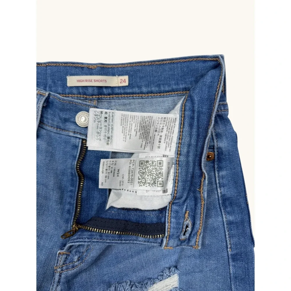 Levis High Rise Shorts 24 Blue Denim Distressed Raw Hem Cut Off 72878-0021